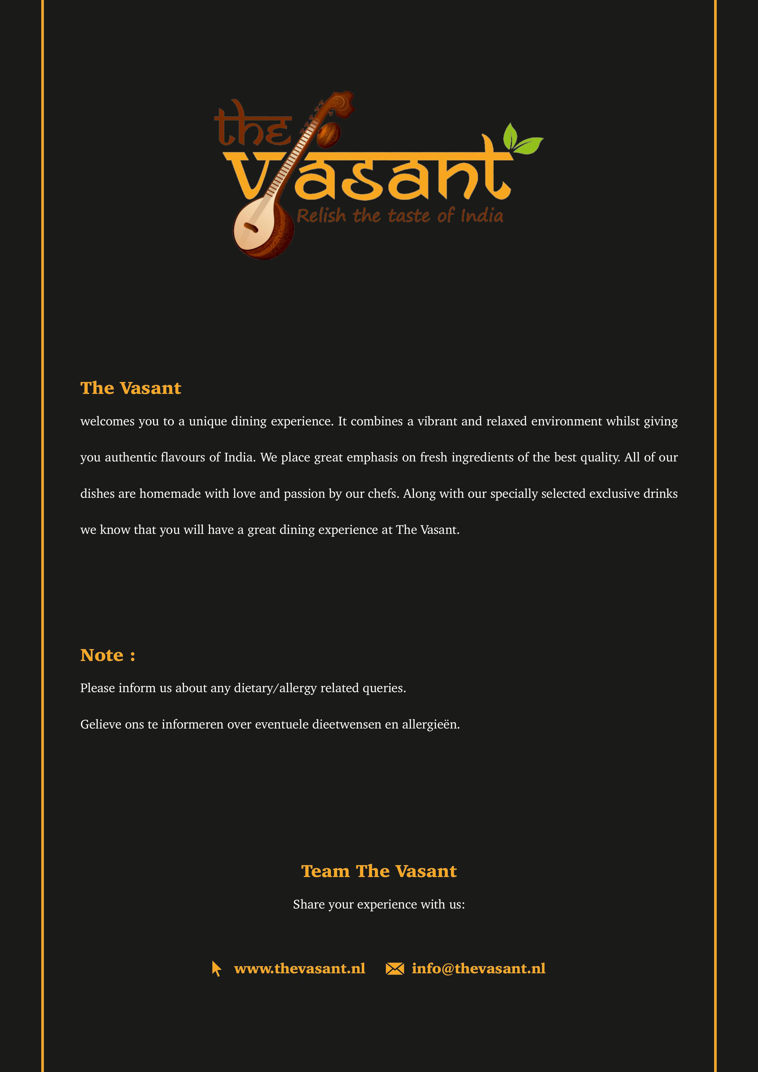 The Vasant Menu Page 2